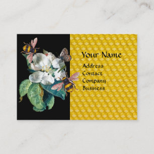 CARTE DE VISITE HONEY BEES, BEURRE ET ROSE BLANCHE MONOGRAMME