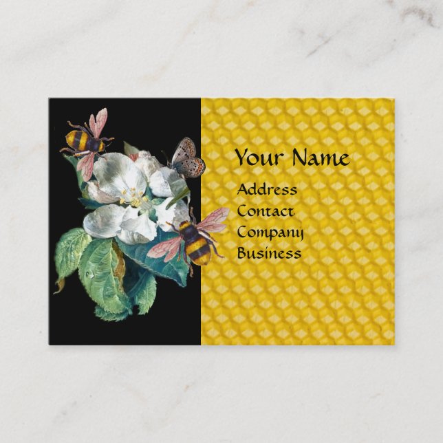 CARTE DE VISITE HONEY BEES, BEURRE ET ROSE BLANCHE MONOGRAMME (Devant)