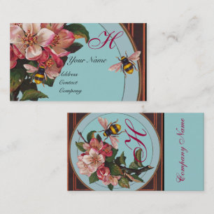 CARTE DE VISITE HONEY BEES ET ROSES SAUVAGES DANS SKY BLUE MONOGRA
