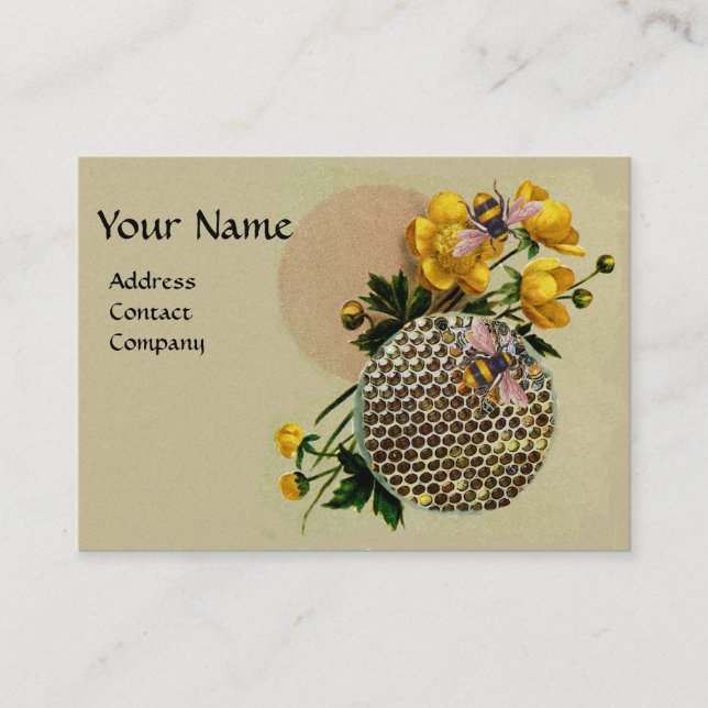 Carte De Visite HONEY BEES, HONEYCOMB ET BUTTERCUPS MONOGRAM Pearl (Devant)
