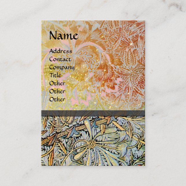 Carte De Visite HONEYSUCKLE Rose Rouge Jaune Brown Floral Kraft (Devant)