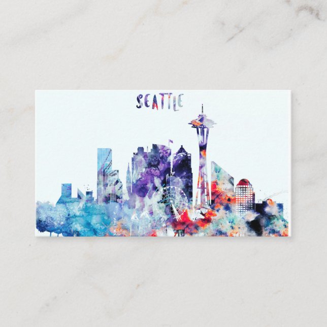 Carte De Visite Horizon de Seattle d'aquarelle (Devant)