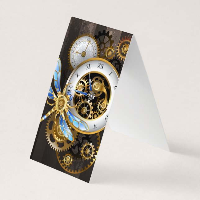 Carte De Visite Horloge à vapeur avec libellule mécanique (Dos)