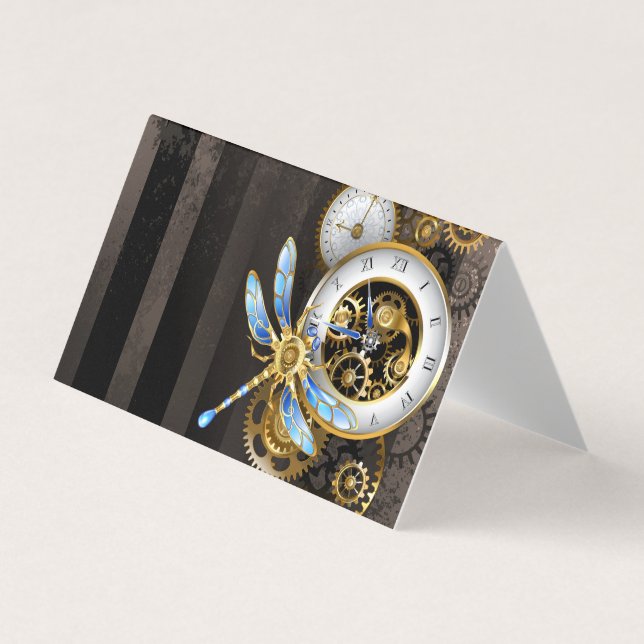 Carte De Visite Horloge à vapeur avec libellule mécanique (Devant)
