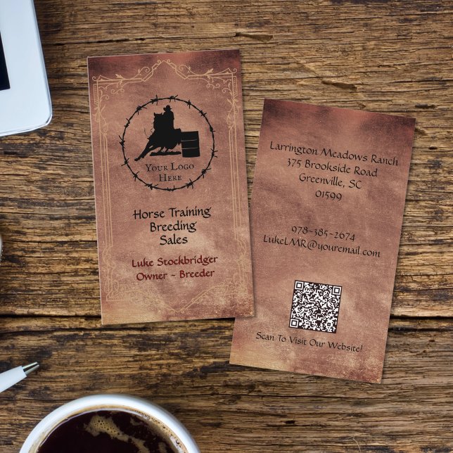 Carte De Visite Horse Ranch Business Votre Logo Code QR (Créateur téléchargé)