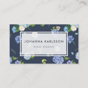 Carte De Visite Hortensias et pivoines bleus d'aquarelle