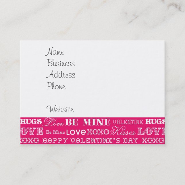 Carte De Visite Hot rose XOXO Aimer Soyez mon Heureuse Sainte-Vale (Devant)