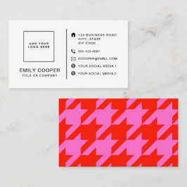Carte De Visite Houndstooth moderne Ajouter Logo Neon rose et roug