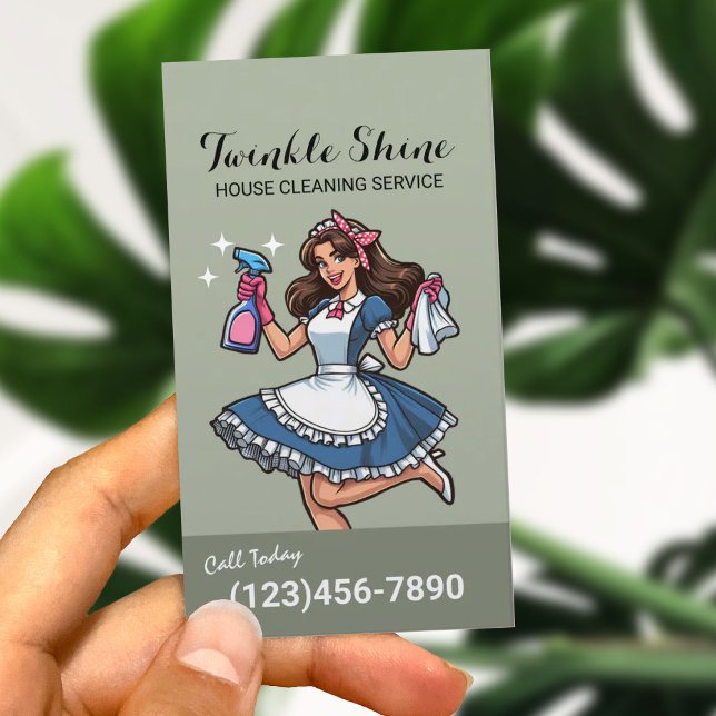 Carte De Visite House Cleaning Elegant Sage Green Maid Service (Créateur téléchargé)