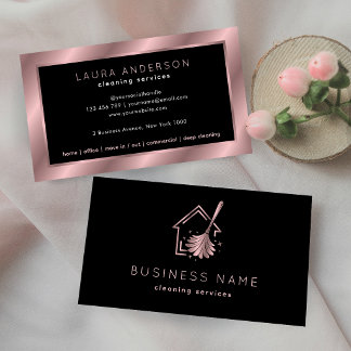 Carte De Visite House Cleaning Services Luxury Black & Rose Gold