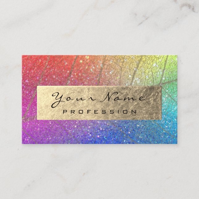 Carte De Visite Huile d'or Botanique Arc-en-ciel Holographe rose (Devant)