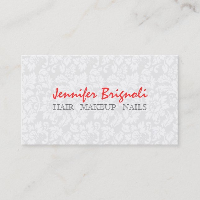 Carte De Visite Huiles de maquillage à Damas florales blanches (Devant)