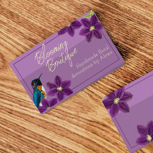 Carte De Visite Hummingbird Plutôt Purple Clematis Floral Boutique