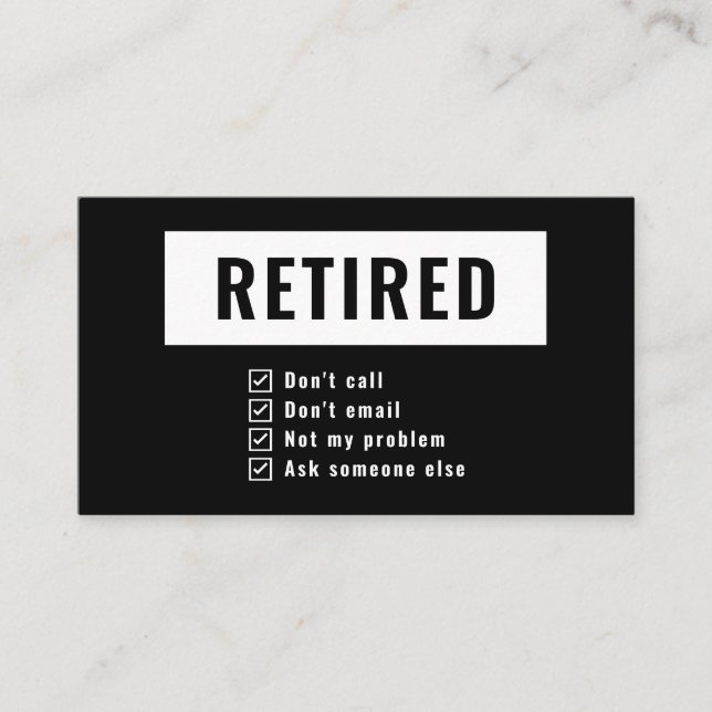 Carte De Visite Humour De Gag Drôle Retraite Retraitée Pas Mon Pro (Devant)