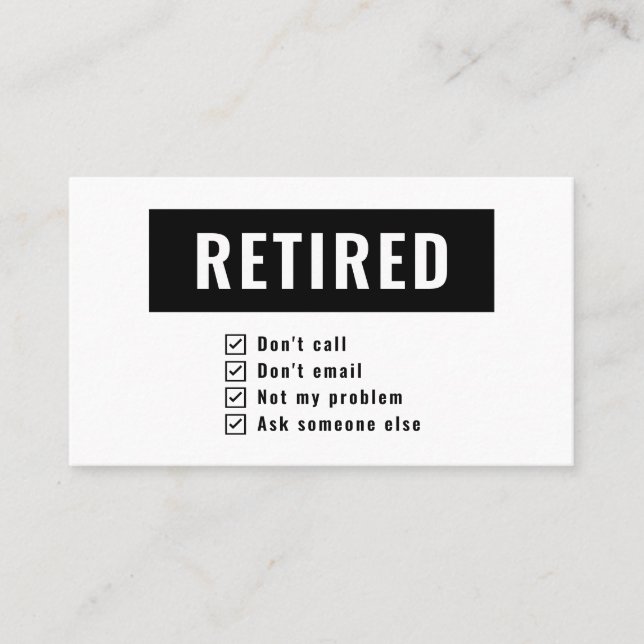 Carte De Visite Humour Gag Retraité Pas Mon Problème Drôle Retrait (Devant)