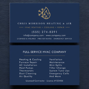 Carte de visite HVAC bleu marine or moderne