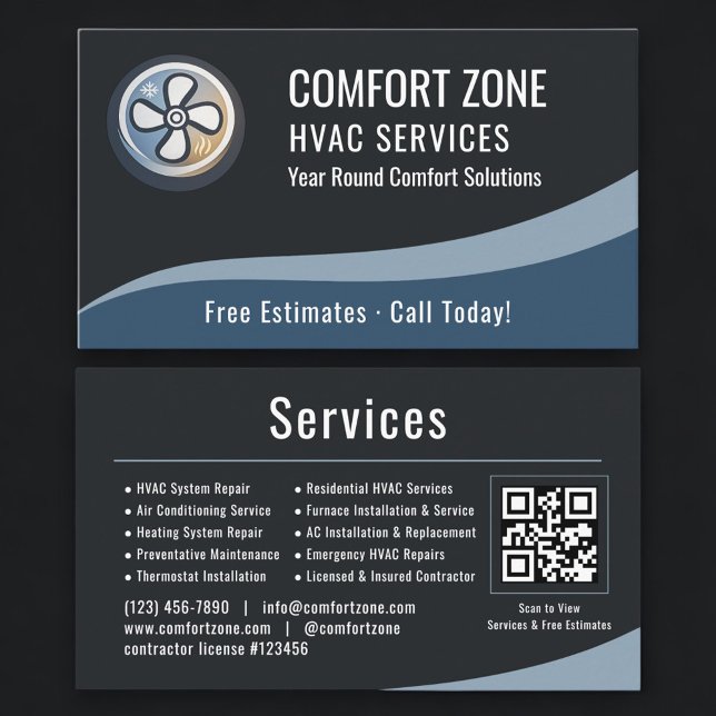Carte De Visite HVAC Heating & Air QR Code Professional  (Créateur téléchargé)