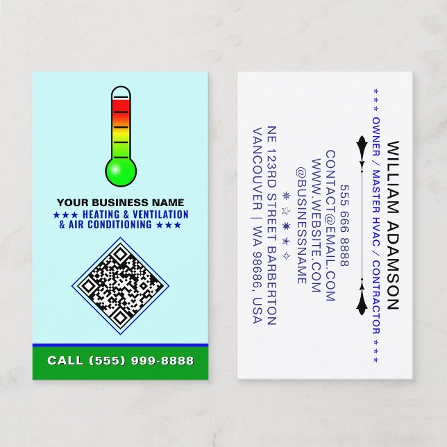Carte De Visite HVAC Logo & QR Code | Heating & Air Conditioning (qrcode Professional HVAC logo, QR code business cards, Heating and cooling branding)