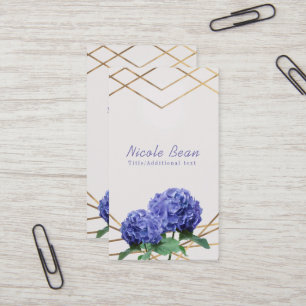 Carte De Visite Hydrangea & Gold Lines Élégant Chic Floral