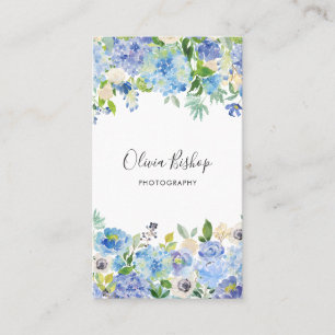 Carte De Visite Hydrangeas bleu aquarelle  Flore verticale