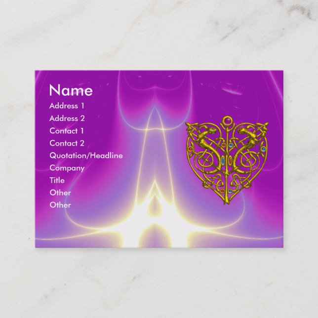 Carte De Visite HYPER VALENTINE, COEUR CELTIQUE OR Violet rose (Devant)