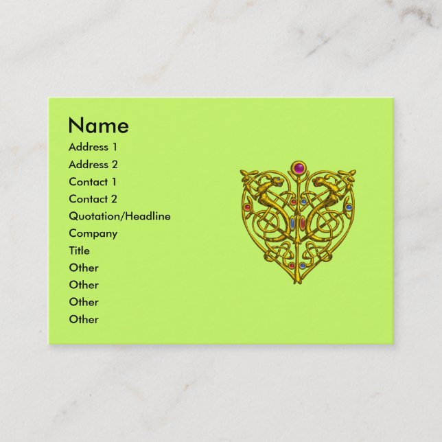 CARTE DE VISITE HYPER VALENTINE, COEUR DE COURSE EN CELTIQUE D'OR  (Devant)