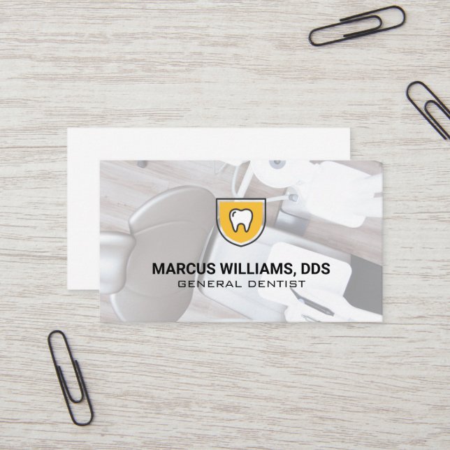 Carte De Visite Icône Bouclier dentaire | Bureau des dentistes (Devant/Arrière en situation)
