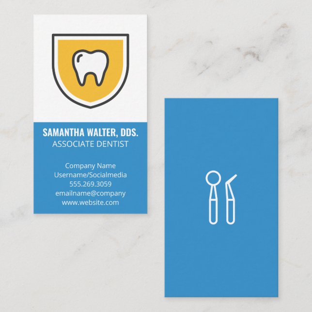 Carte De Visite Icône Bouclier dentaire | Dentiste associé (Devant / Derrière)