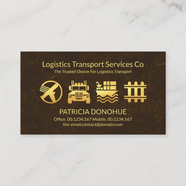 Carte De Visite Icône Brown de logistique Gold Texture (Devant)