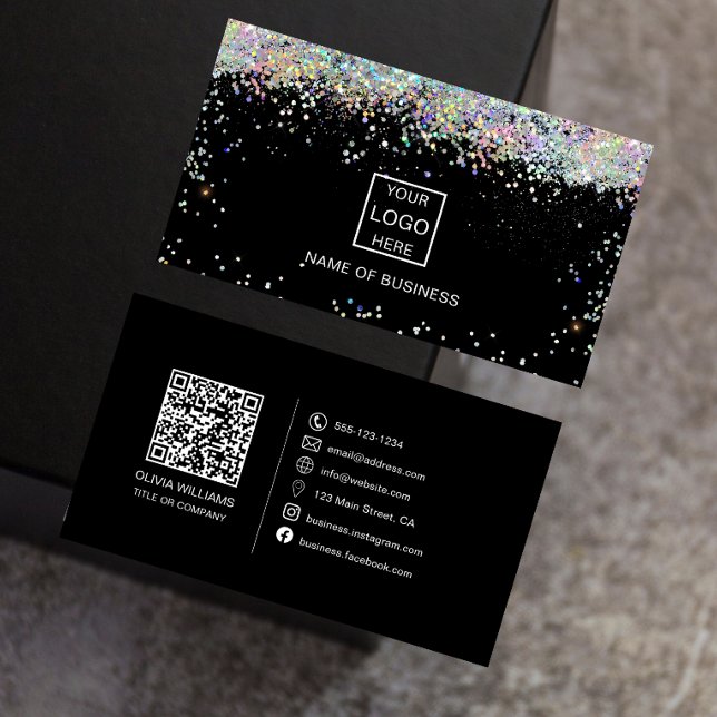 Carte De Visite Icône de médias sociaux Code QR Paillettes hologra (Créateur téléchargé)