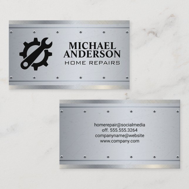 Carte De Visite Icône des engrenages | Menuiserie | Rivets métalli (Devant / Derrière)