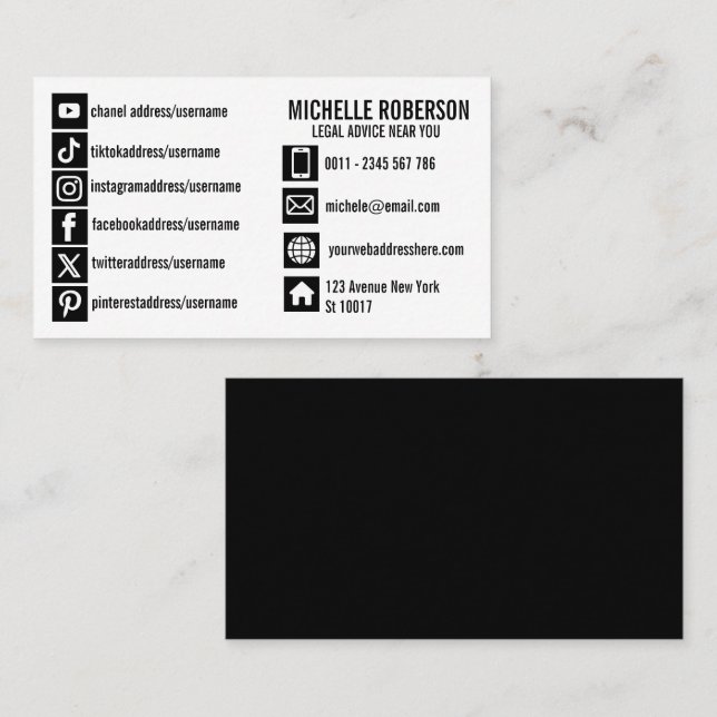 Carte De Visite Icône d'info et médias sociaux entièrement personn (Devant / Derrière)