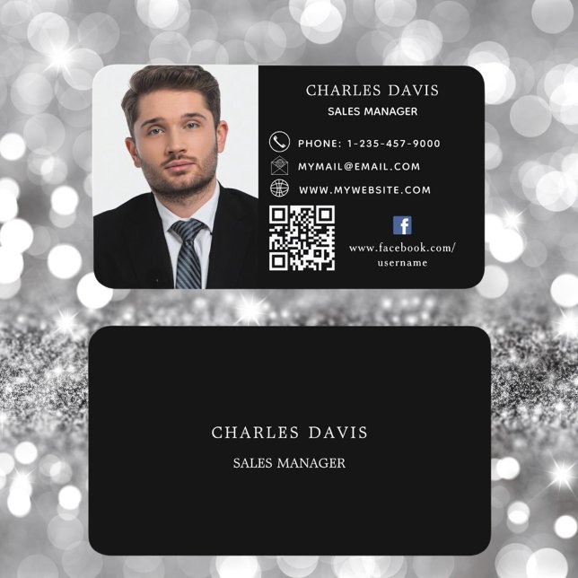 Carte De Visite Icône facebook de code QR noir blanc (Créateur téléchargé)