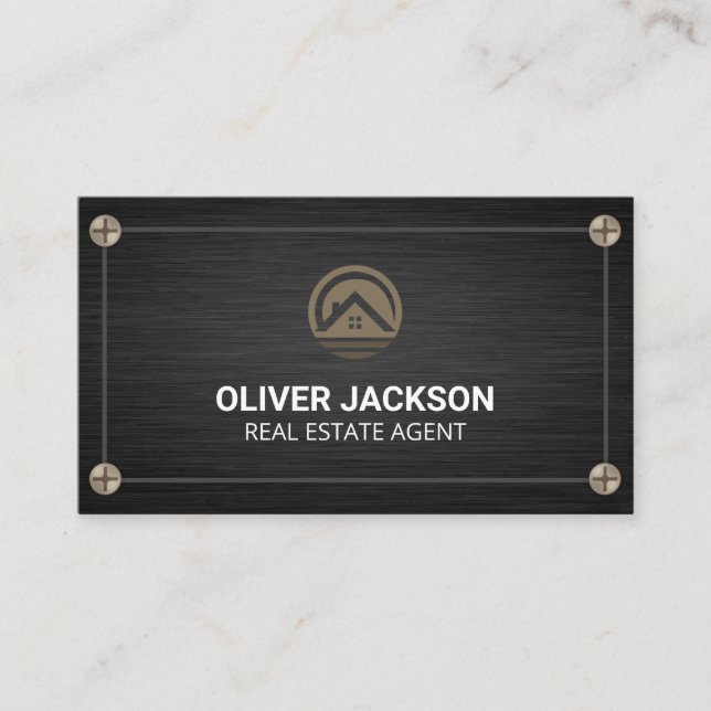 Carte De Visite Icône Immobilier | Black Metallic et vis (Devant)