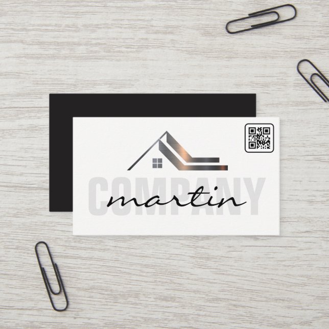 Carte De Visite Icône Immobilier | Code QR (Devant/Arrière en situation)