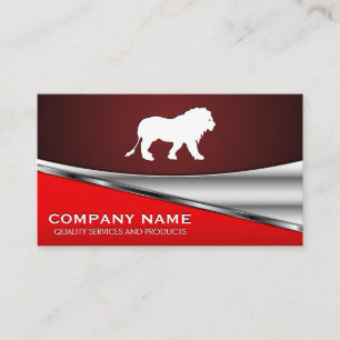Carte De Visite Icône Lion   Arrière - plan métallique rouge