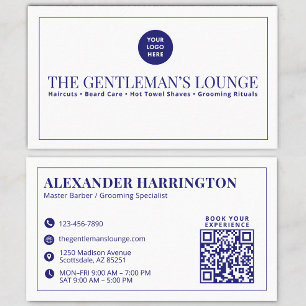 Carte De Visite Icône sociale Code Qr Bleu Blanc Salon de coiffure