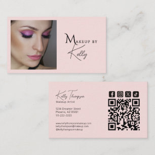 Carte De Visite Icône sociale Qr Code Maquilleuse Rose Poudré