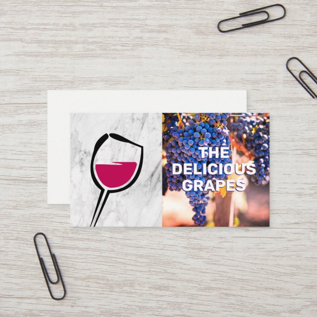Carte De Visite Icône Verre Vin | Raisins de vin (Devant/Arrière en situation)