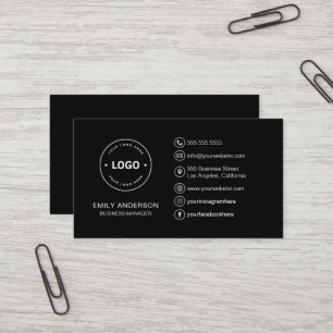 Carte De Visite Icônes de logo personnalisées minimes Noir Profess