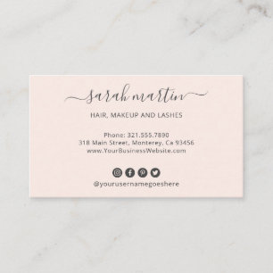 Carte De Visite Icônes de médias sociaux modernes Blush Pink Elega