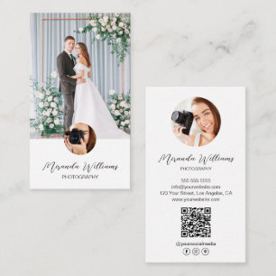 Carte De Visite Icônes de médias sociaux QR de 3 photos personnali