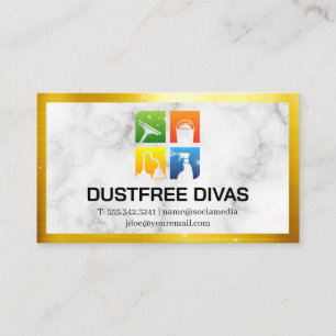 Carte De Visite Icônes de nettoyage   Marbre   Bordure or   Éclats