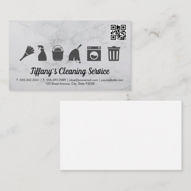 Carte De Visite Icônes de service de nettoyage | qr code (Devant / Derrière)
