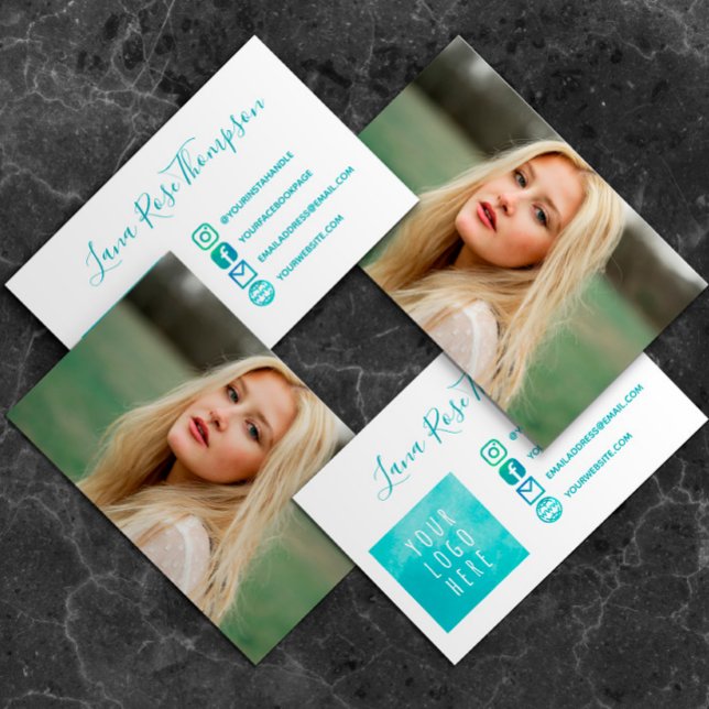 Carte De Visite Icônes des médias sociaux turquoises Photo et logo (Créateur téléchargé)