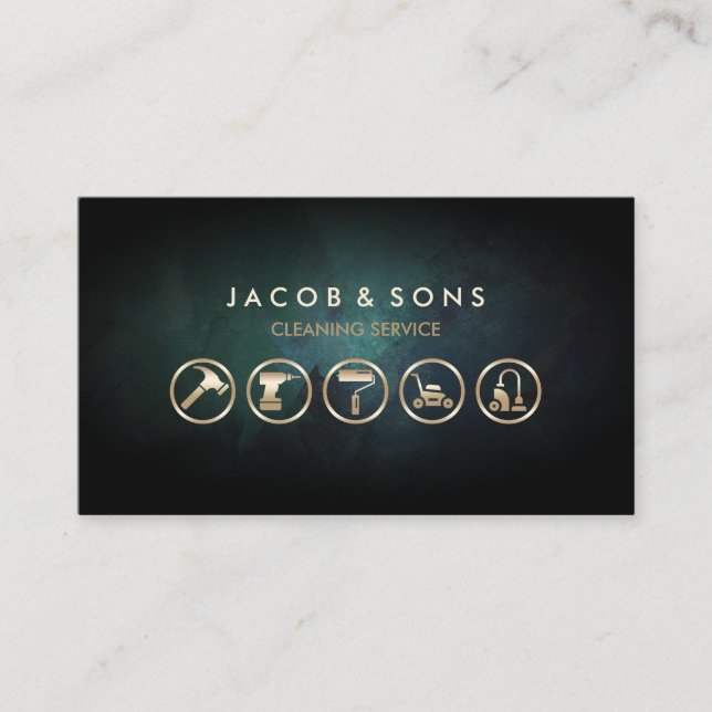 Carte De Visite Icônes Gold du service de nettoyage (Devant)