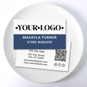 Carte De Visite Icônes sociales Code QR bleu Logo personnalisé