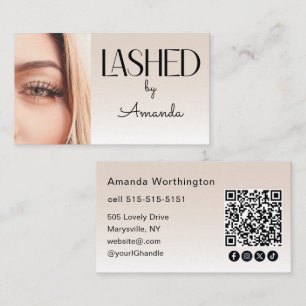 Carte De Visite Icônes sociales Code QR Photo Cils Beige Blush