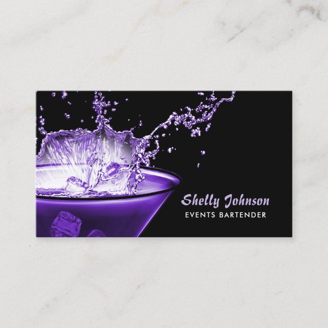 Carte De Visite Icy Purple Beverh Splash Edgy Événements Bartender (Devant)