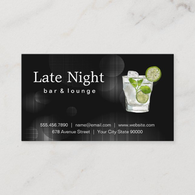 Carte De Visite Illustration Cocktail Drink | Bar Lounge (Devant)